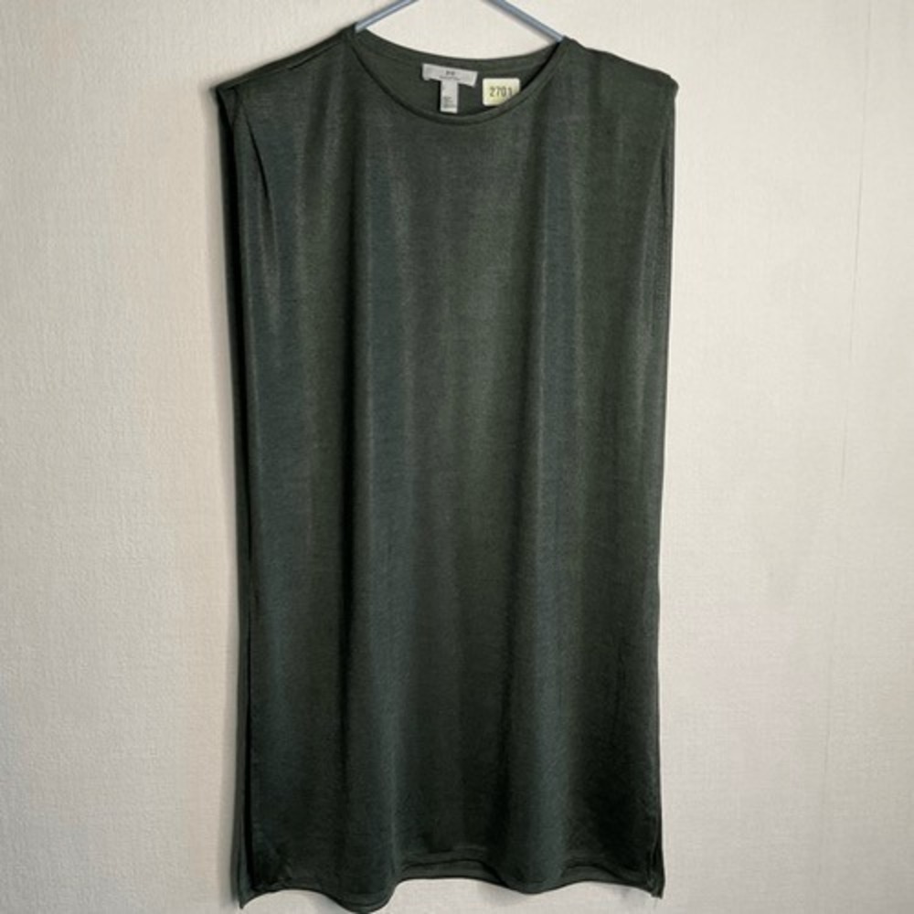 NWOT H By Halston Gray Sleeveless Shoulder Pads Slits Tank Tunic Women L China